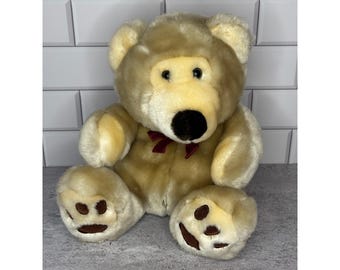 Vintage Dan Dee Collectors Choice Teddy Bear Plush Tan Brown Bow Late 90s Y2K
