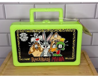Vintage 1990s Looney Tunes Blackboard Mania Neon Green Lunch Box Pencil Case NWT