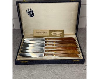 Vintage Washington Forge Pakkawood Steak Knife Set 6pc Stainless Steel with Box