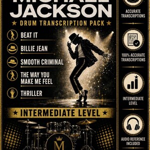 Pack de transcriptions de batterie de Michael Jackson (5 morceaux) : PDF + MIDI