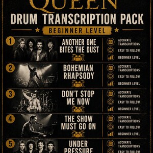 Queen Drum Transcription Pack 5 Songs PDF + MIDI