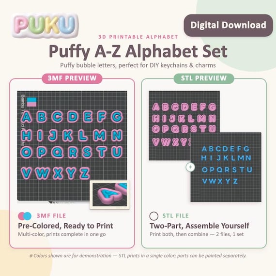 3D STL Puffy Alphabet Set (Digital Download)