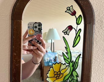 Vintage Arched Hanging Mirror with Floral Appliques