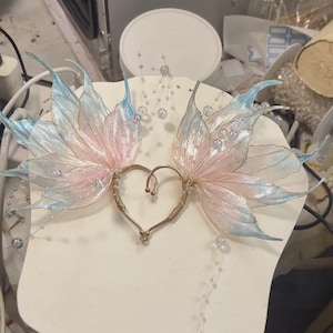 Pendientes de alas de hada hechos a mano, pendientes de sirena con burbujas de cristal, joyería de elfo de fantasía, pendientes de duende, regalo de accesorio de disfraz Fairycore