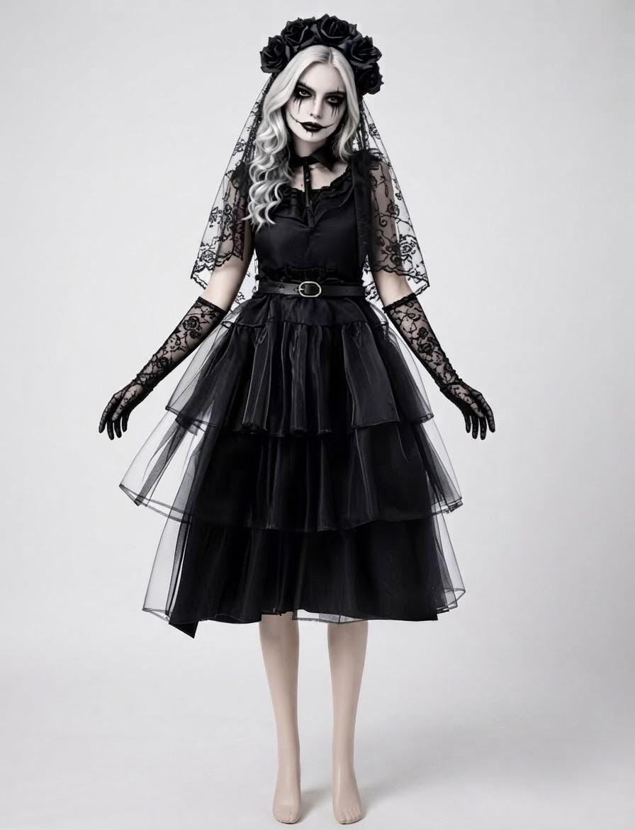 corpse bride black dress The Wedding Ring in the New dead bride halloween costume Corpse bride dress includes lycra Color:Silver Cloud