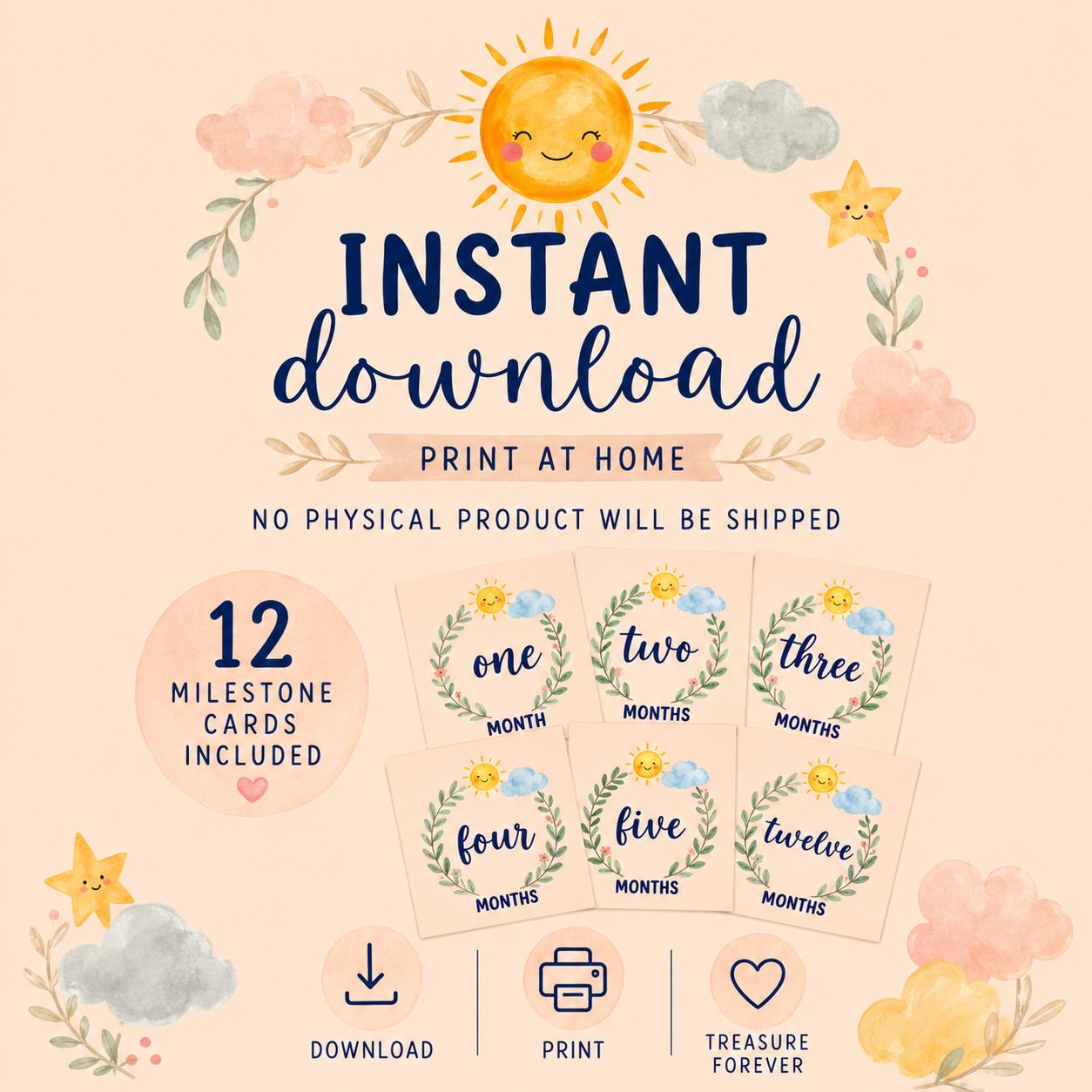 Sunshine Boho Baby Milestone Cards (digital Download) – Monthly Photo ...