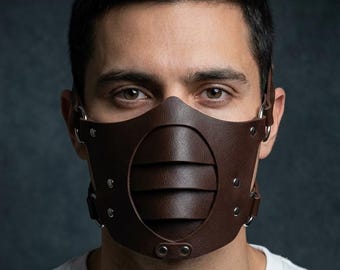 Brown Steampunk Faux Leather Half Face Mask for Festival Costumes and Cosplay Parties