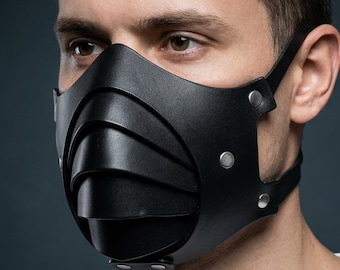 Futuristic Armored Faux Leather Face Mask for Cyberpunk Cosplay