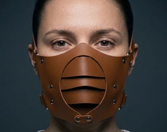 Brown Faux Leather Face Mask for Steampunk and Cosplay Costumes