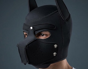 Black Synthetic Leather Puppy Hood Mask for Cosplay and Costume Parties