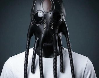 Cyberpunk Cthulhu Tentacle Mask in Black Faux Leather for Halloween Cosplay