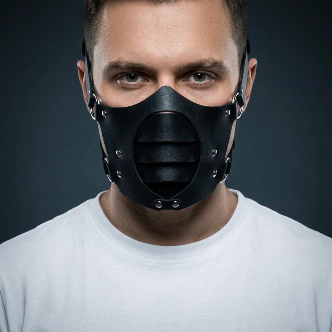 Unisex Black Cyberpunk Slatted Face Mask in Faux Leather for Gothic ...