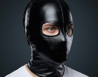 Shiny Black Cosplay Hood Mask with Open Eyes for Fashion and Party Costumes