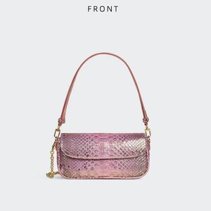 Genuine Python Leather Shoulder Bag, Slim Clutch Purse, Exotic Scale Texture (22x12x5cm)