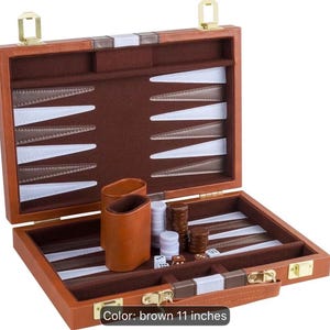 braunes Leder Backgammon Set, Reise Brettspiel, mittelgroße Tasche