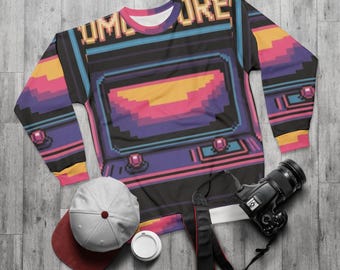 Retro Arcade All-Over Print Sweatshirt | Pixel Art Gaming Pullover | Unisex