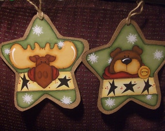 Paper Star Moose and Bear Ornaments