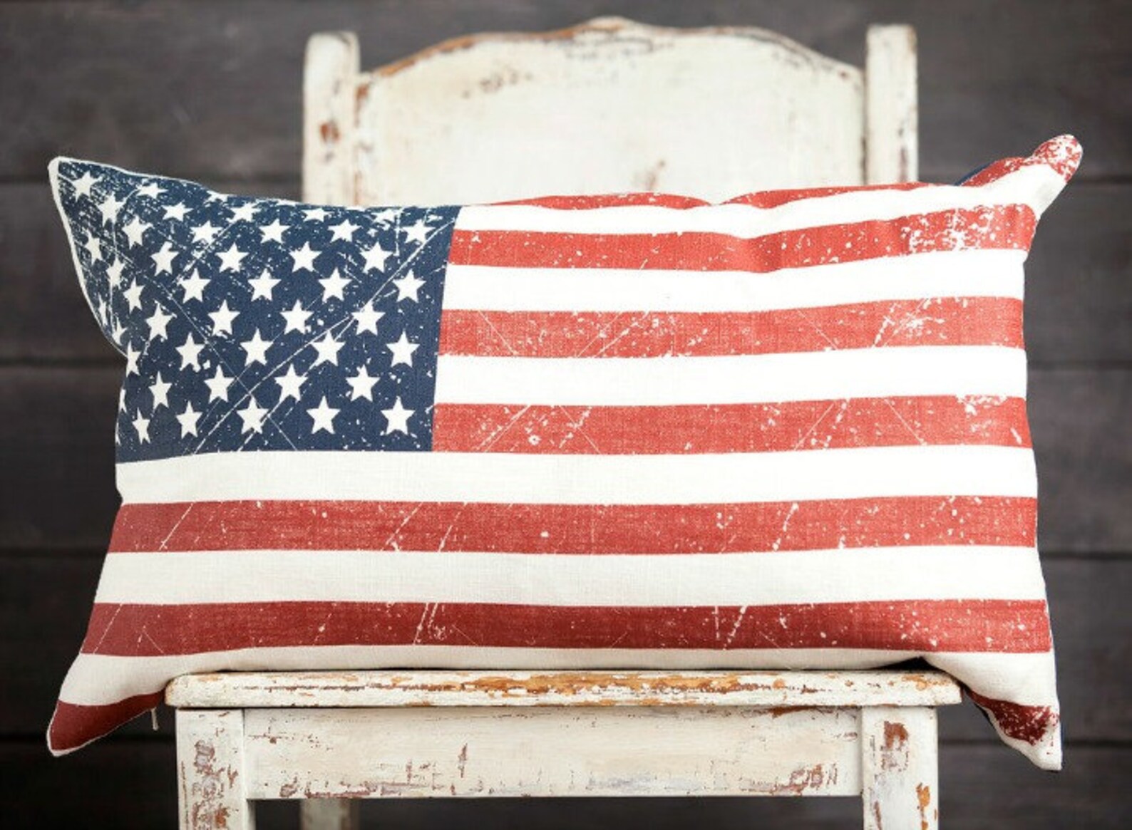 Vintage American Flag Pillow Cover Screenprint on Natural or Etsy