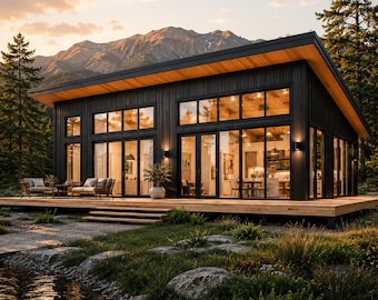 24x36 Modern Lean Cottage Plans: Architectural Construction Drawings (Digital Download)