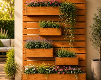 Modern Cedar Vertical Planter Wall Plans DIY 6ft Modular Slat Garden Wall PDF