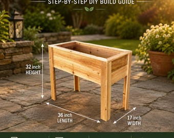 3ft Raised Cedar Planter Box Plans PDF DIY Outdoor Planter with Legs Modern Garden Bed Build Guide