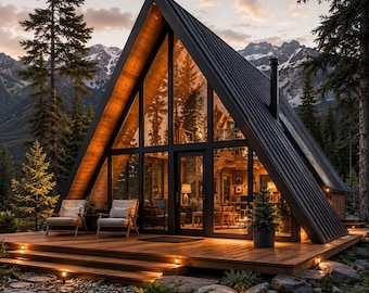 Modern A Frame Cabin Plans PDF Small Tiny House Blueprint Digital Download Construction Plans