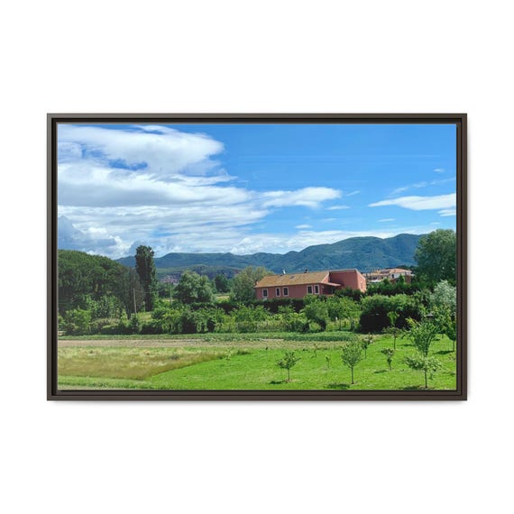 Framed Matte Canvas Wall Art  Serene Countryside Landscape