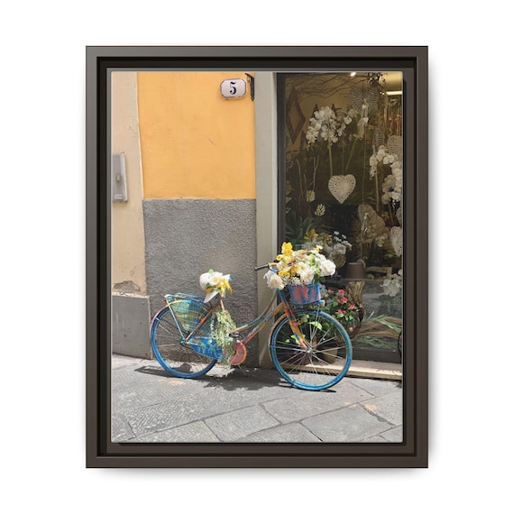 Colorful Flower Bike Canvas Art — Framed or Stretched Wall Print
