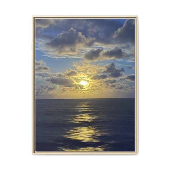 Gray Ocean Sunset Canvas Wall Art — Tranquil Seascape Framed or Stretched