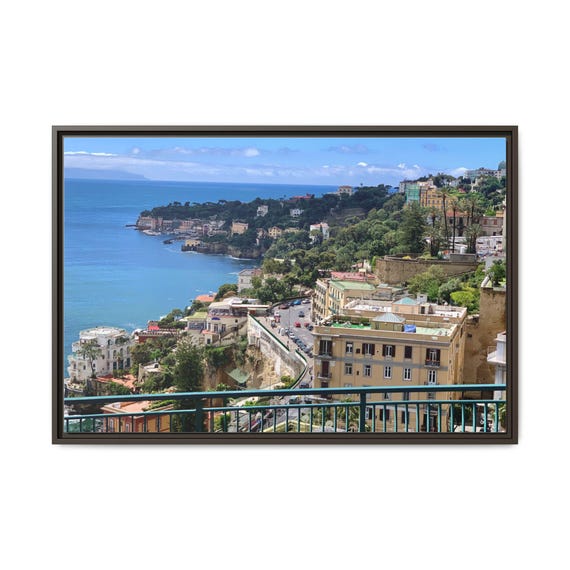 Mediterranean Coastal Canvas Art — Sunny Seaside Town Landscape