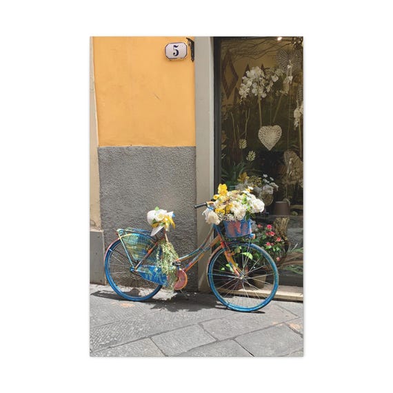 Spring Floral Bicycle Canvas Wall Art Colorful European Street Scene
