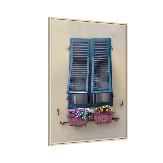 European Shutter Window Floral Canvas Wall Art Framed or Stretched Matte