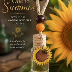 Ode to Summer Hanging Diffuser Set | Sunflower Car Fragrance | Botanical Home Scent Gift