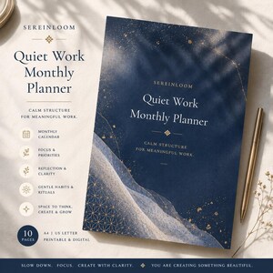 Quiet Work Monthly Planner | Printable A4 PDF | Digital Planner for GoodNotes | Japanese Inspired Productivity Journal