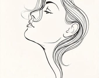 Arte minimalista de rostro femenino, dibujo de perfil elegante, decoración de pared moderna