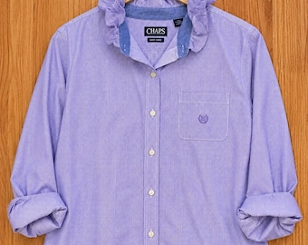 Upcycled re-worked Chaps Rüschenkragen Shirt Größe L