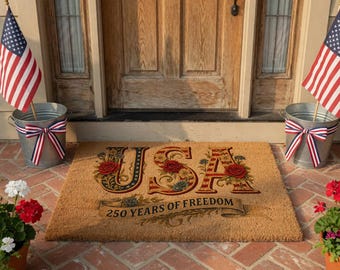 250 Years of Freedom Doormat, USA Anniversary Welcome Mat, 1776–2026 Door Mat, 4th of July Front Porch Decor