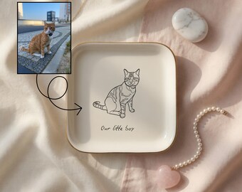 Personalized Dog Cat Trinket Dish, Custom Ceramic Jewelry Tray with Pet Portrait, Pet Photo Ring Dish, Pet Lover Gift, Pet Memorial