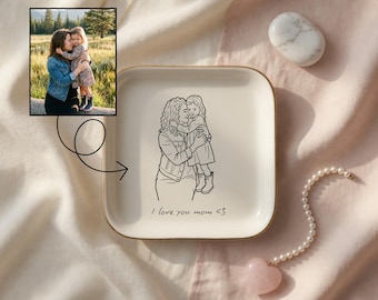Personalized Photo Ceramic Jewelry Dish, Custom Ring Holder Keepsake, Photo Gift for Mom, Sentimental Jewelry Tray with Text, Gift for Wife