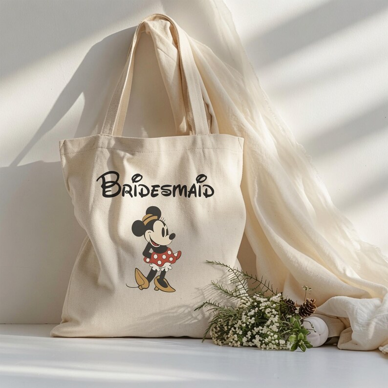 Bridesmaid Minnie Mouse Custom Wedding Tote Bag, Disney Bride and Bridesmaid Tote, Bachelorette Party Tote Bag, Bridal Shower Gift image 3