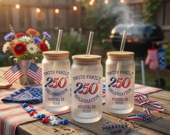 Personalized 4th of July Glass Can Custom Independence Day Beer Can Glass with Bamboo Lid Patriotic Family Gift USA Custom Glass Tumbler Cup