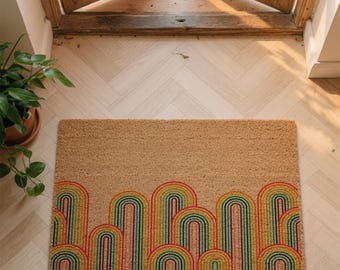 Colorful Retro Doormat, Coir Doormat, Retro Decor, Housewarming Gift, Retro Patterns, Front Doormat, Outdoor Decor, Welcome Mat, Door Mat