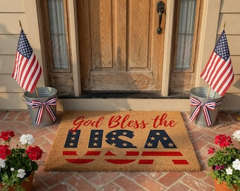 God Bless The USA Doormat, America 4th of July Mat, USA Design Doormat, USA Doormat, American Mat, Housewarming Gift, America Flag Doormat