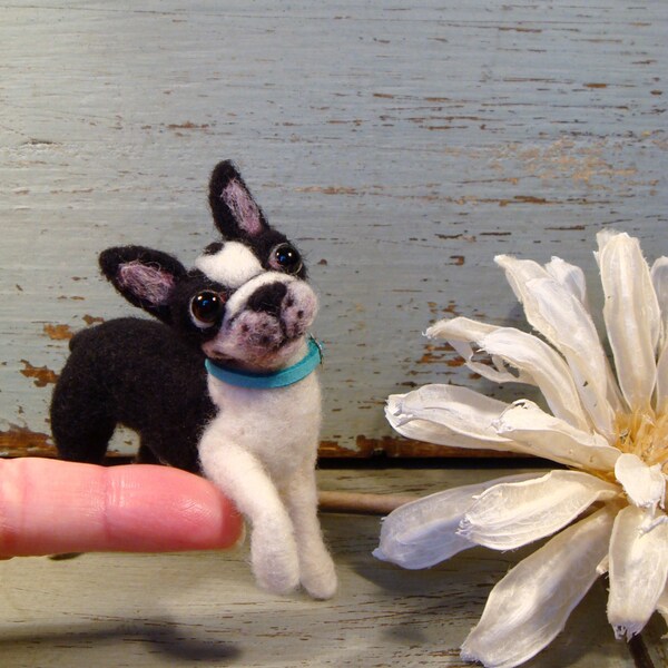 Boston Terrier, Miniature Boston Terrier, Needle Felted Boston Terrier, Handmade Boston Terrier