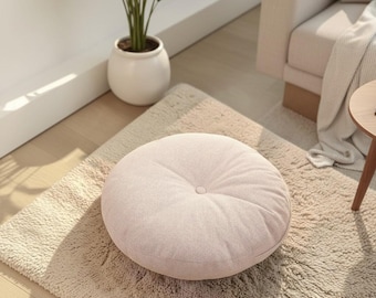 Rundes Sitzkissen aus Tufted Leinen: Blush Pink Meditation Sitzkissen