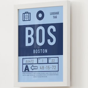 Boston, MA Airport Print | BOS Luggage Tag Wall Art | Travel Decor | Airport Code Print | Digital Download