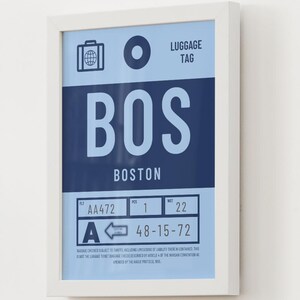 Boston, MA Airport Print | BOS Luggage Tag Wall Art | Travel Decor | Airport Code Print | Digital Download