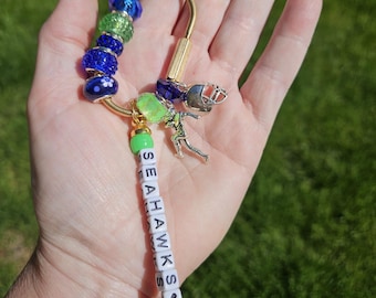 Seahawks Football Charm Bag Accessory, Brass Carabiner Clip Keychain