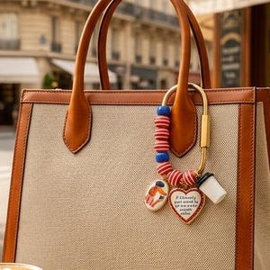 Paris Cafe Bag Charm, French Beret Dog, Coffee Lover Purse Accessory