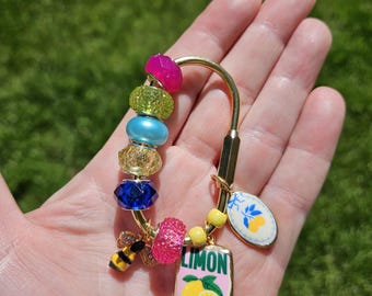 Limoncello Bag Charm, Bumblebee, Enamel Tile, Beaded Purse Accessory